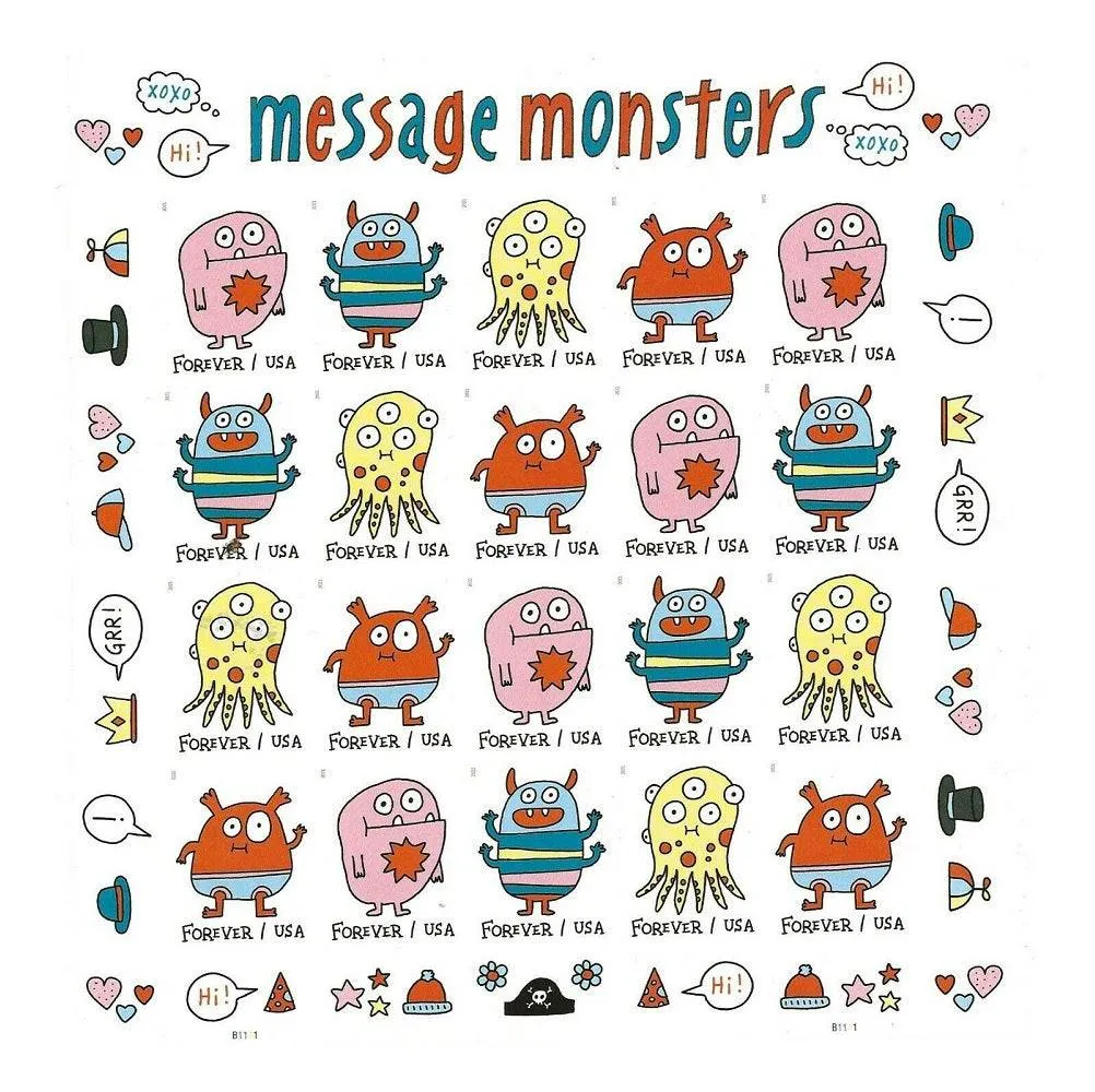 Message Monsters 2021 USPS Forever Stamps - Sheet of 20 (5-Pack) - Art, Kids & Topical Culture product image