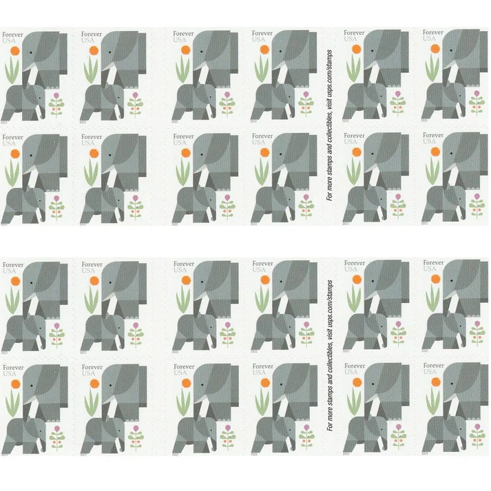 Elephants 2022 USPS Forever Stamps - Booklet of 20 (5-Pack) - Floral, Garden & Wildlife Stamps product image