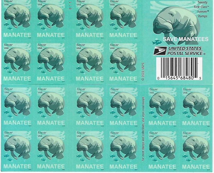 Save the Manatees 2024 USPS Forever Stamps - Booklet of 20 (5-Pack) - Floral, Garden & Wildlife Stamps product image