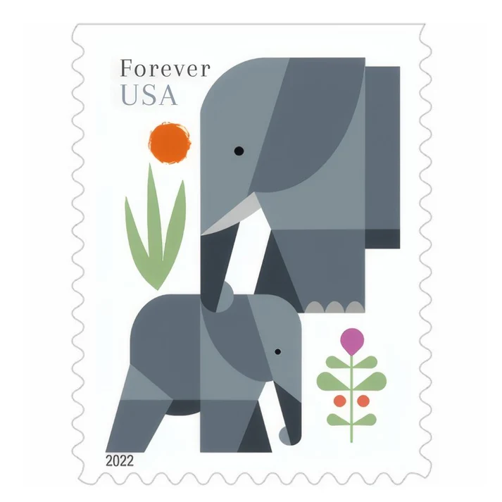 Elephants 2022 USPS Forever Stamps - Booklet of 20 (5-Pack) - Floral, Garden & Wildlife Stamps product image