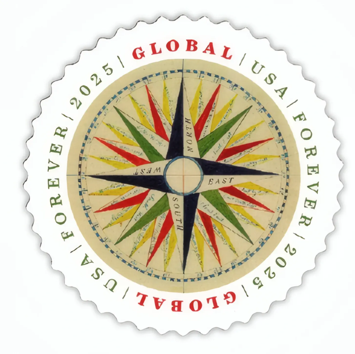 Global:1794 Compass Rose 2025 USPS Forever Stamps - Sheet of 10 (5-Pack) - Commemorative & Heritage Stamps product image