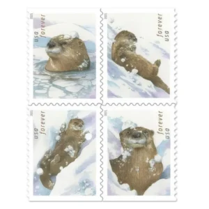 Otters in Snow 2021 USPS Forever Stamps - Booklet of 20 (5-Pack) - Floral, Garden & Wildlife Stamps product image