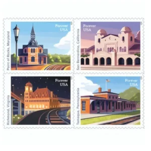 Railroad Stations 2023 USPS Forever Stamps - Sheet of 20 (5-Pack) - Commemorative & Heritage Stamps product image