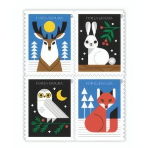 Winter Woodland Animals 2023 USPS Forever Stamps - Booklet of 20 (5-Pack) - Commemorative & Heritage Stamps product image