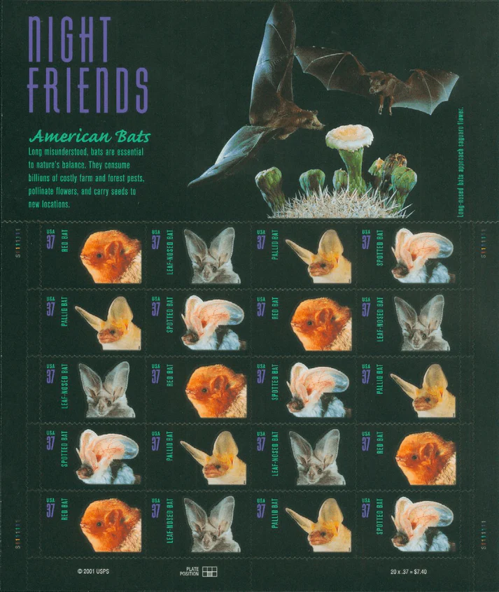37c American Bats 2002 USPS Forever Stamps - Sheet of 20 (5-Pack) - Floral, Garden & Wildlife Stamps product image